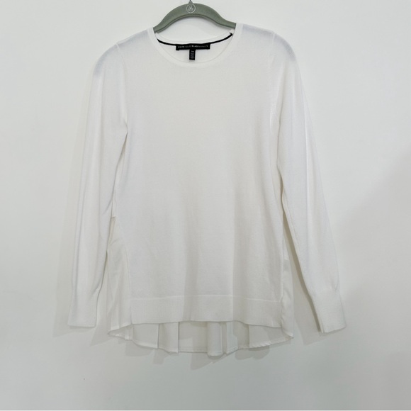 White House Black Market White Knit Sweater Ruffle Back Pleated Panel XS - Picture 4 of 6
